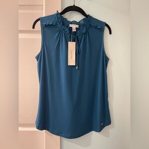 Calvin Klein Teal Ruffle Tie Neck Sleeveless Top